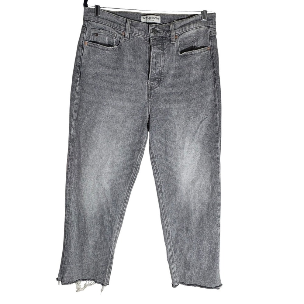 Scotch & Soda The Sky Gray Washed Raw Hem Highrise Straight Crop Jeans sz 30